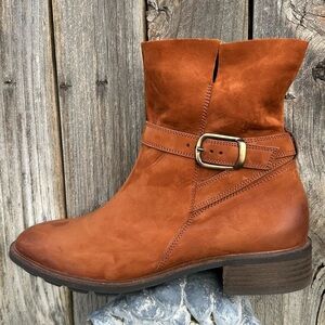 Paul Green Denver Belted Biker Boot Nubuck Suede Cognac Tan Brown 4.5